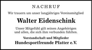 Traueranzeige Walter Walter Eidenschink