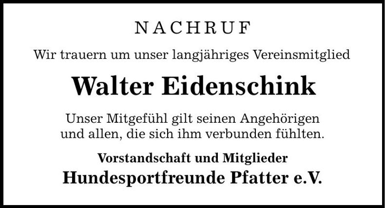 Traueranzeige Walter Walter Eidenschink