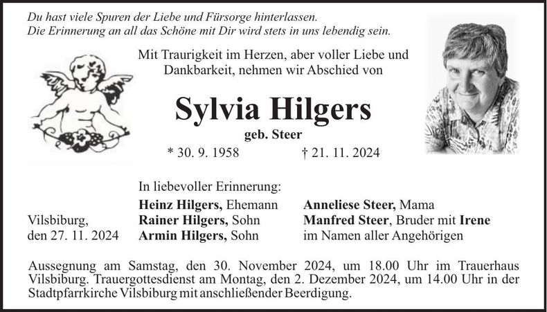 Traueranzeige Sylvia Hilgers