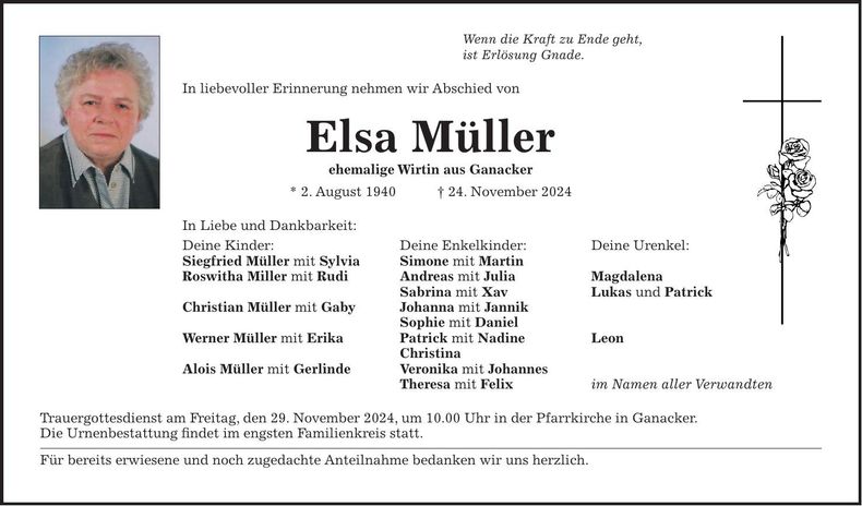 Traueranzeige Elsa Müller