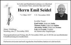 Traueranzeige Emil Seidel