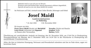 Traueranzeige Josef Maidl