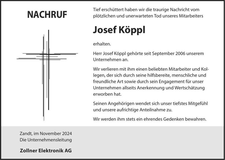 Traueranzeige Josef Köppl