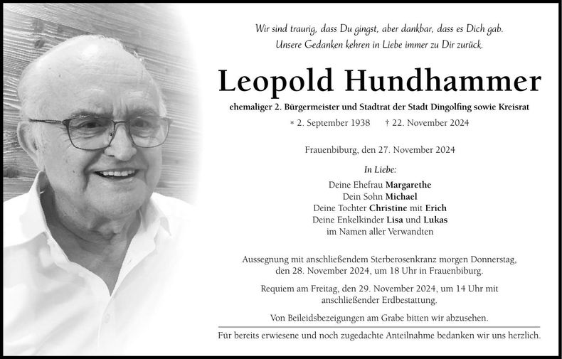 Traueranzeige Leopold Hundhammer