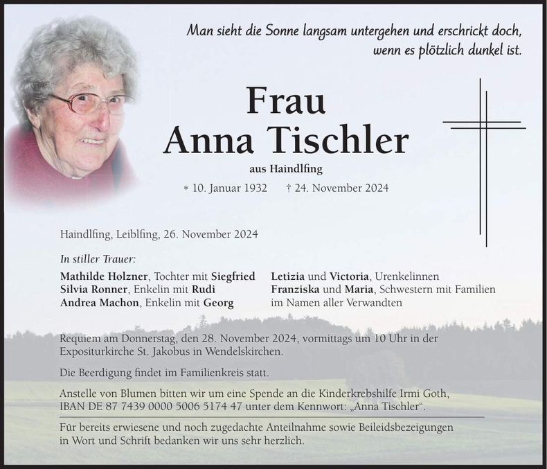 Traueranzeige Anna Tischler