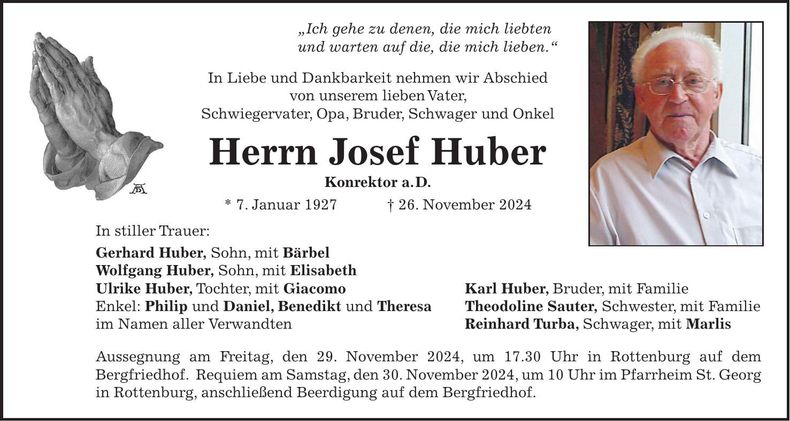 Traueranzeige Josef Huber