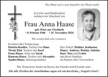 Traueranzeige Anna Haase
