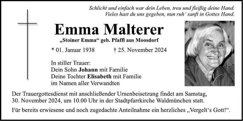 Traueranzeige Emma Malterer