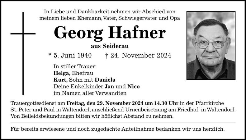 Traueranzeige Georg Hafner