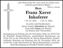 Traueranzeige Franz Xaver Inkoferer