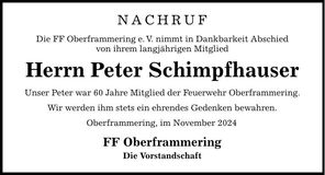 Traueranzeige Peter Schimpfhauser
