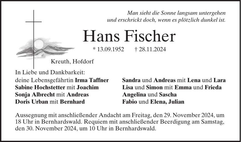 Traueranzeige Hans Fischer