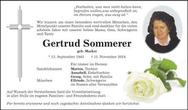 Traueranzeige Gertrud Sommerer