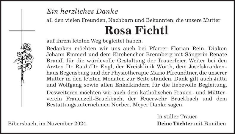 Traueranzeige Rosa Fichtl