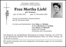Traueranzeige Martha Liebl