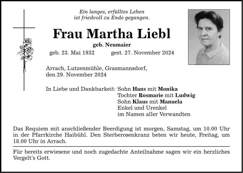 Traueranzeige Martha Liebl