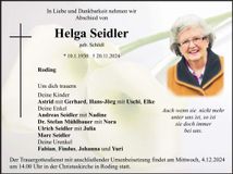 Traueranzeige Helga Seidler