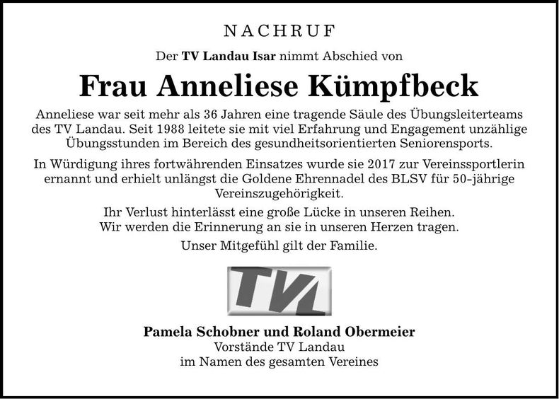 Traueranzeige Anneliese Kümpfbeck