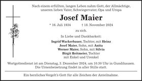 Traueranzeige Josef Maier