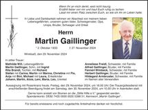 Traueranzeige Martin Gaillinger