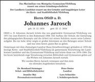 Traueranzeige Johannes Jarosch