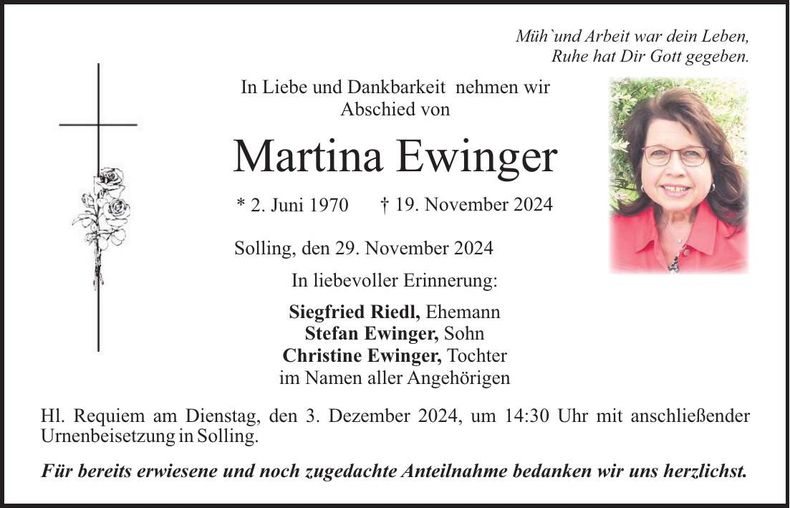 Traueranzeige Martina Ewinger