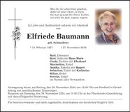 Traueranzeige Elfriede Baumann