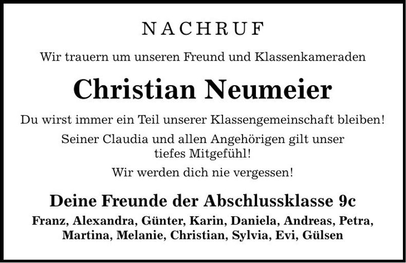 Traueranzeige Christian Neumeier
