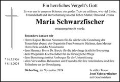 Traueranzeige Maria Schwarzfischer