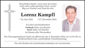 Traueranzeige Lorenz Kampfl