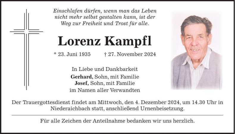 Traueranzeige Lorenz Kampfl