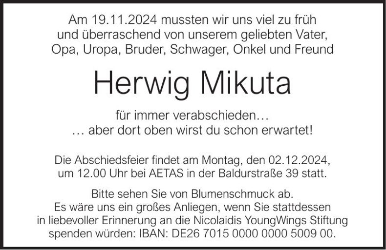 Traueranzeige Abendzeitung Mikuta