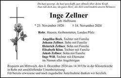 Traueranzeige Inge Zellner