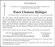 Traueranzeige Clemens Habiger