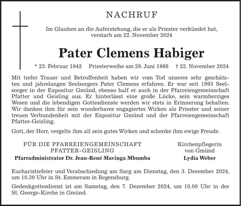Traueranzeige Clemens Habiger
