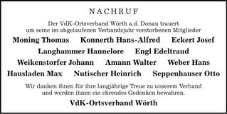 Traueranzeige Ortsverband Wörth VdK