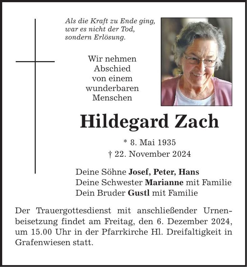 Traueranzeige Hildegard Zach