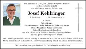 Traueranzeige Josef Kehlringer
