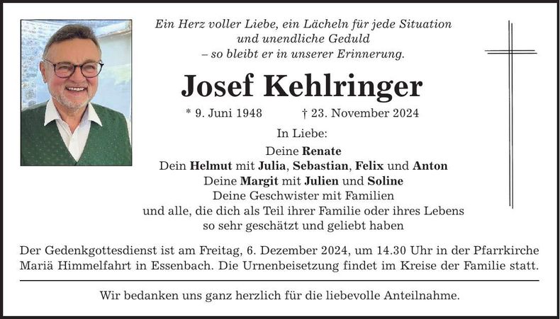 Traueranzeige Josef Kehlringer