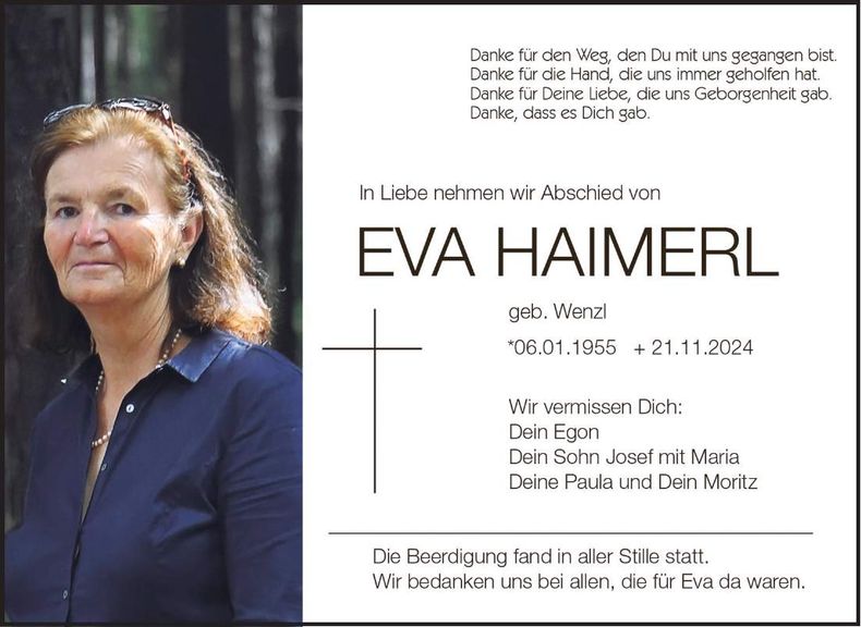 Traueranzeige Eva Haimerl