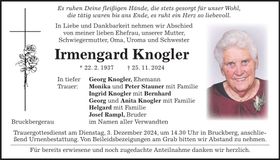 Traueranzeige Irmengard Knogler
