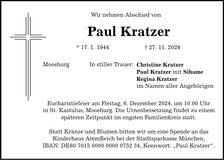 Traueranzeige Paul Kratzer