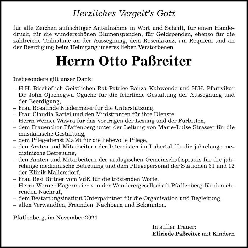 Traueranzeige Otto Paßreiter