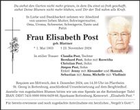 Traueranzeige Elisabeth Post