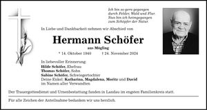 Traueranzeige Hermann Schöfer