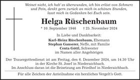 Traueranzeige Helga Rüschenbaum
