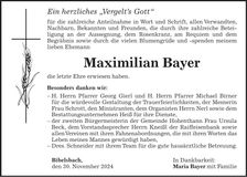 Traueranzeige Maximilian Bayer