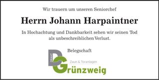 Traueranzeige Johann Harpaintner