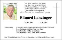Traueranzeige Eduard Lanzinger