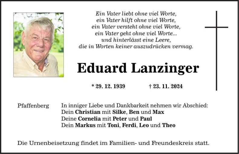 Traueranzeige Eduard Lanzinger